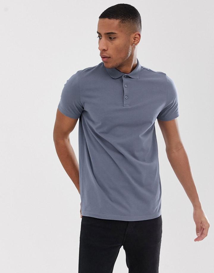Asos Design Jersey Polo In Gray - Gray