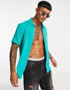 Asos Design Regular Viscose Shirt In Bright Green