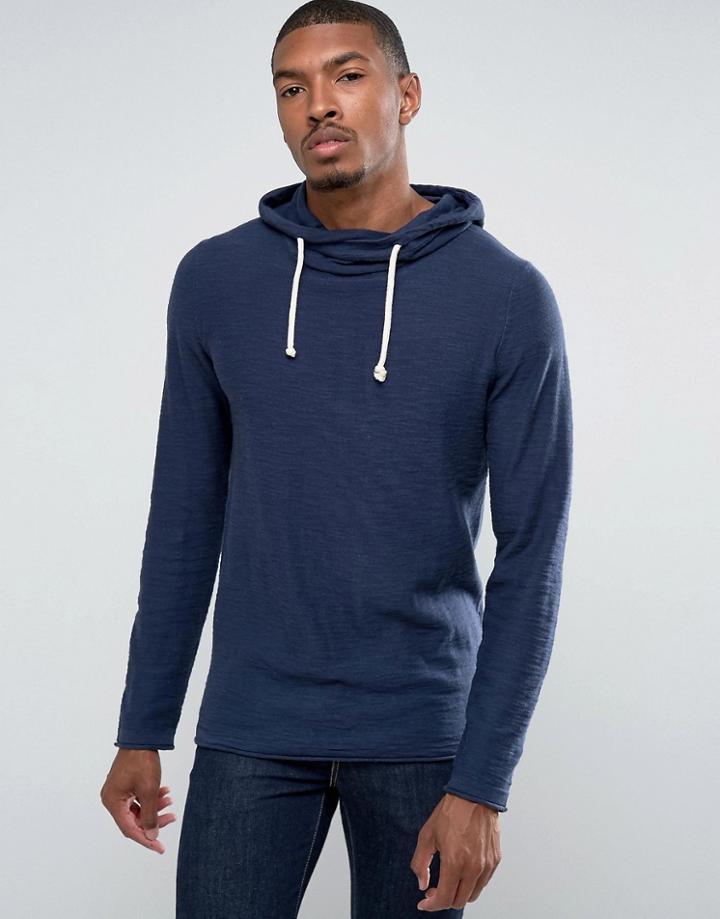 Tom Tailor Knitted Hoodie With Roll Hems - Navy