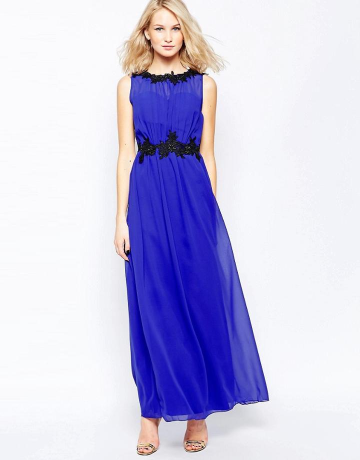 Little Mistress Embroidered Chiffon Maxi Dress - Blue