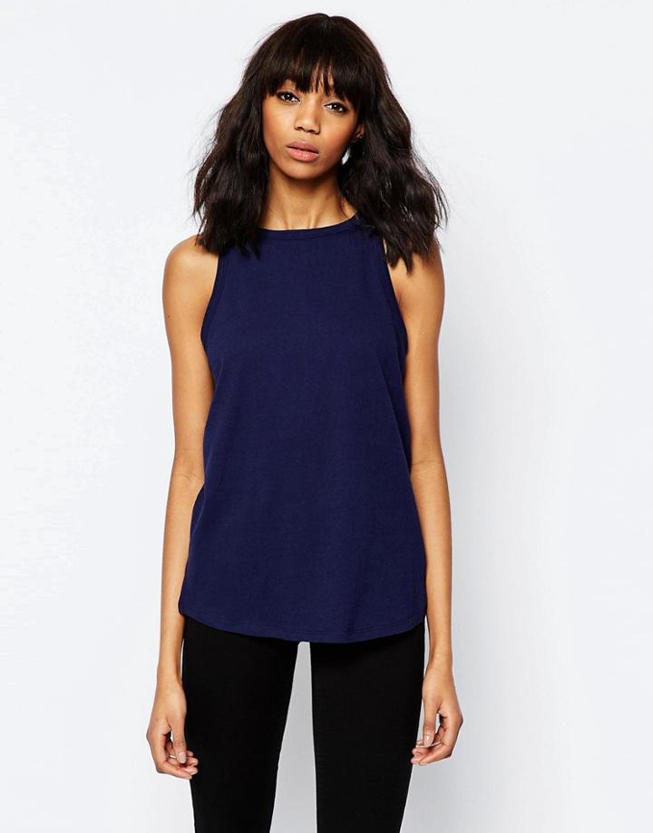 Asos Linen Look Sleeveless Tank - Navy