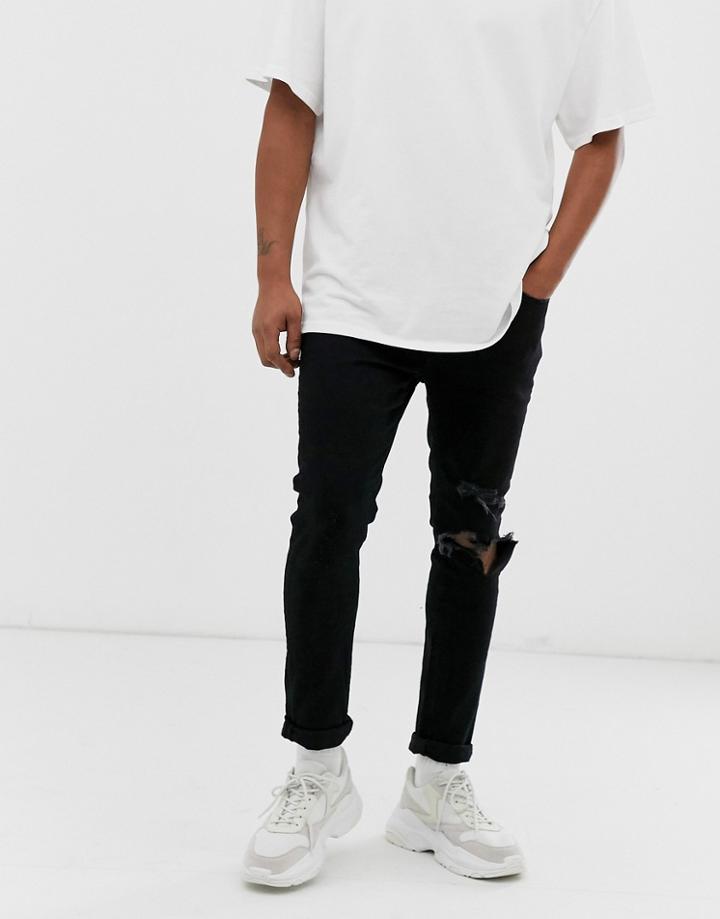 Mennace Skinny Rip Jeans In Black