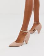 Asos Design Speak Out Pointed Mid-heels In Beige