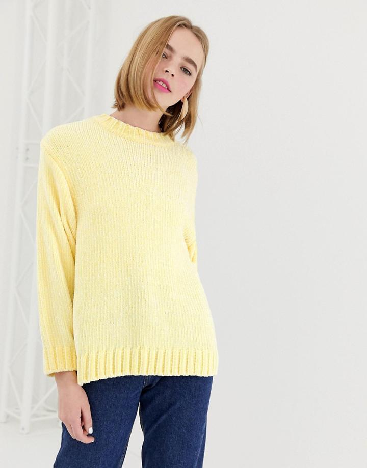Monki Textured Crew Neck Sweater In Light Yellow - Yellow