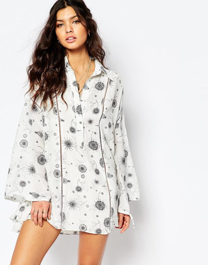 Stevie May Sadie Days Long Sleeve Printed Silk Mini Dress - White