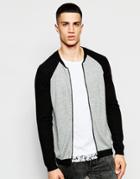 Asos Knitted Bomber Jacket In Merino Wool Mix - Light Grey And Black
