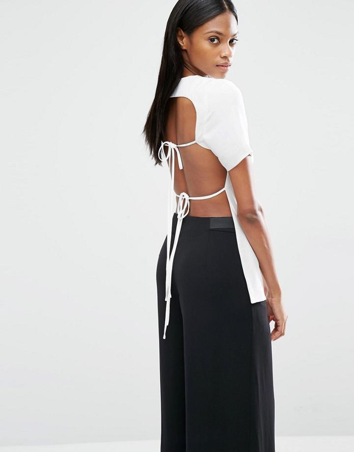 Lavish Alice Open Tie Back T-shirt - Off White