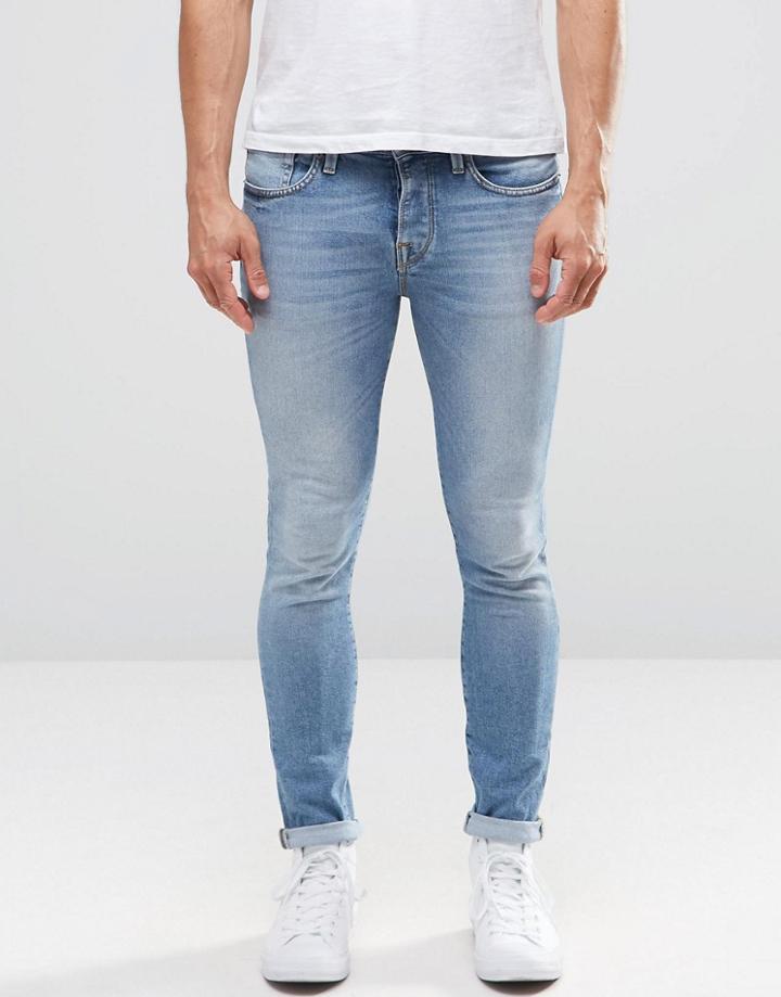 Selected Skinny Fit Stretch Jeans In Medium Blue Denim - Blue