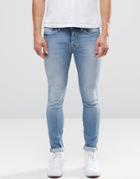 Selected Skinny Fit Stretch Jeans In Medium Blue Denim - Blue