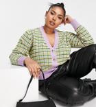 Pieces Curve Exclusive Cardigan In Lilac Check-multi