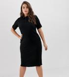 Asos Design Curve Midi Rib Polo Dress With Babylock Hem - Black
