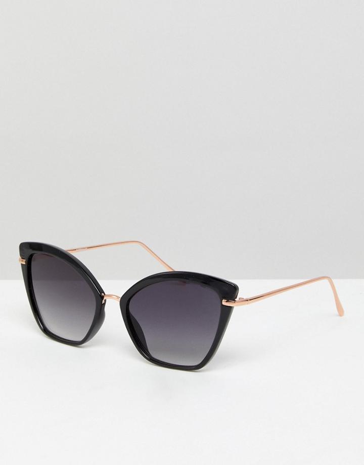 Asos Cat Eye Sunglasses With Metal Nose Bridge - Black