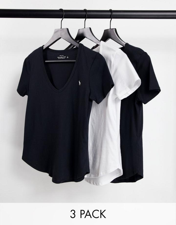 Abercrombie & Fitch 3 Pack Short Sleeve Icon V-neck Tee In Multi
