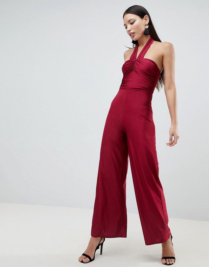 Ax Paris Cross Front Culotte Jumpsuit - Red