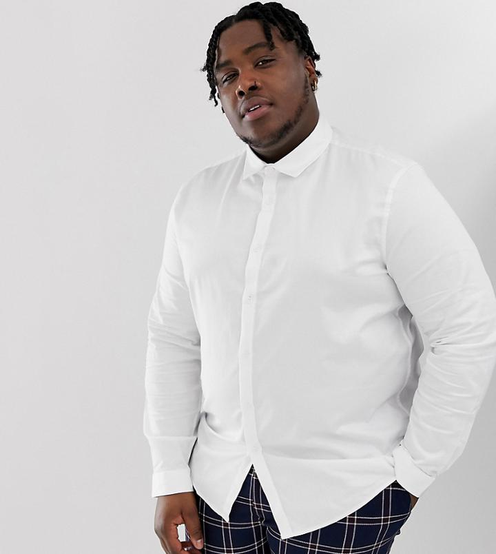 Asos Design Plus Wedding Regular Fit Sateen Shirt In White