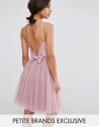 Little Mistress Petite Embellished Top Mini Tulle Prom Dress With Bow Back Detail - Pink