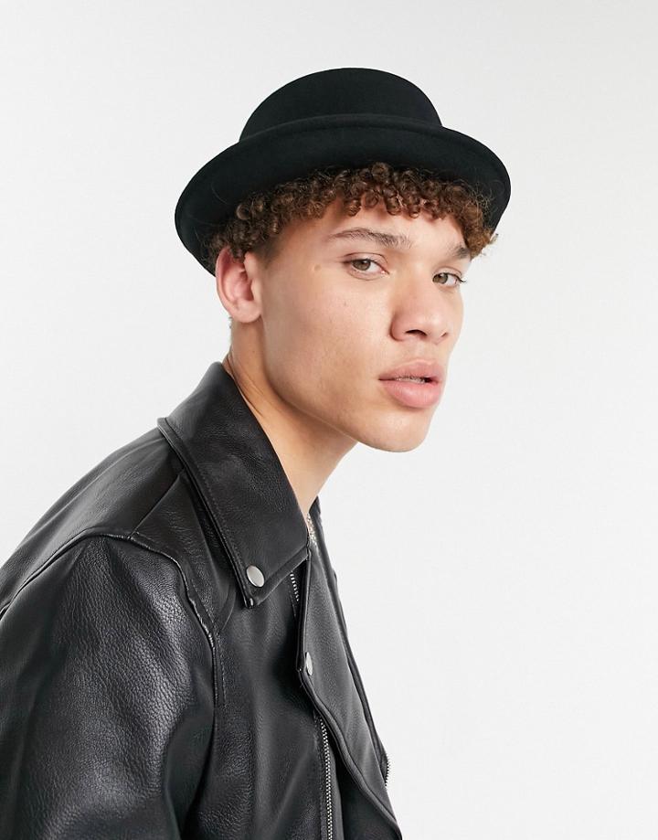 Asos Design Pork Pie Hat In Black And Size Adjuster