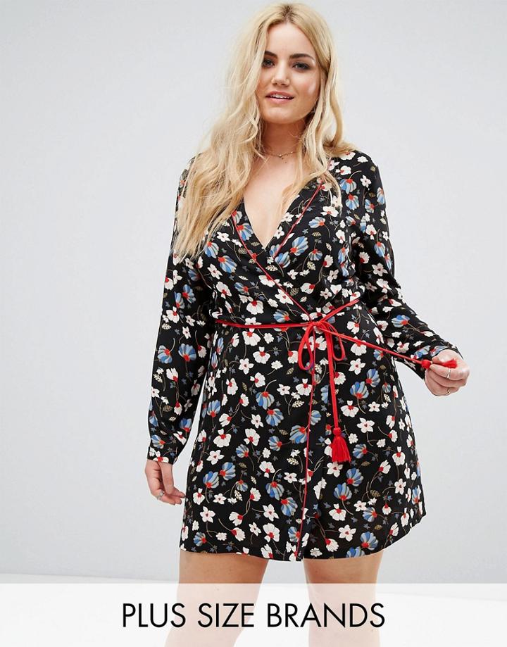 Alice & You Wrap Front Skater Dress With Contrast Trim And Rope Belt - Multi