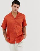 Asos Design Oversized Leopard Jacquard Shirt In Orange With Revere Collar - Orange