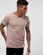 New Look Raw Hem V-neck T-shirt In Dusty Pink - Pink