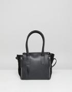 Asos Design Leather And Suede Mini Tote Bag With Zip Detail - Black