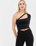 Asos Design One Shoulder Top With Cut Out - Black