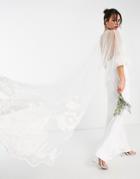 Asos Edition Applique Floral Wedding Cape In Ivory-white