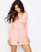 Asos Jersey Ruched Wrap Front Romper - Rose Pink