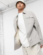 Asos Design Oversized Harrington Jacket In Ecru Mini Houndstooth Check-white
