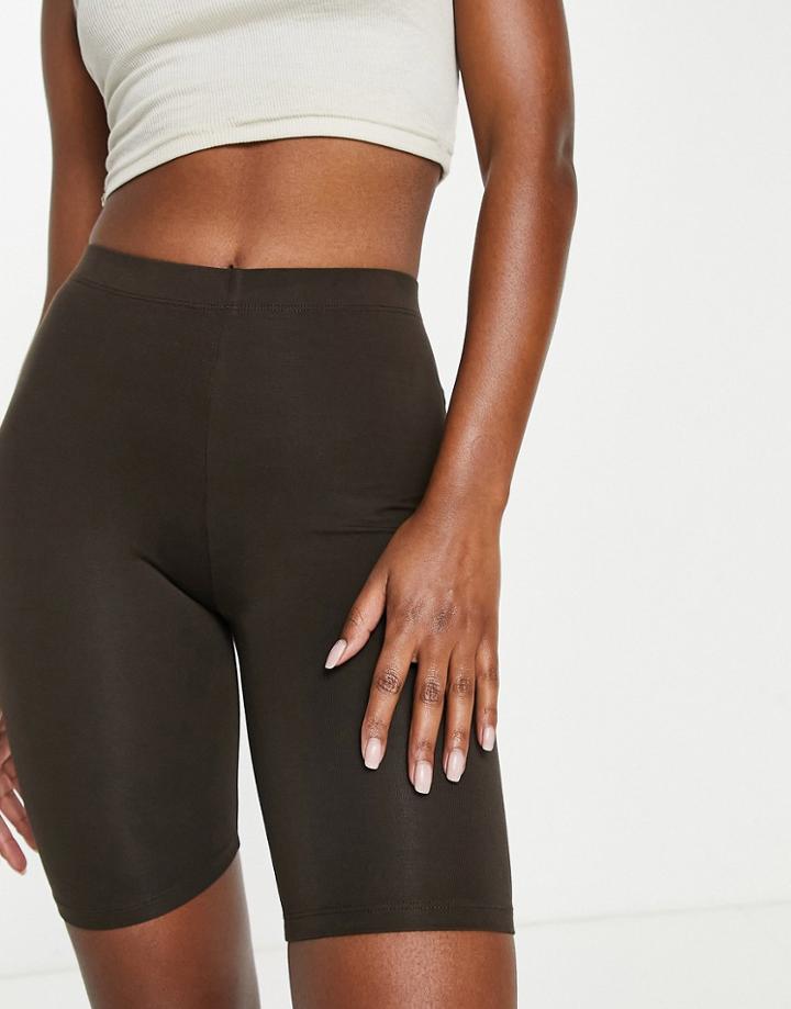 Asos Design Basic Legging Short In Chocolate-brown