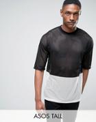 Asos Tall Oversized T-shirt In Monochrome Mesh Fabric With Half Sleeve - Black