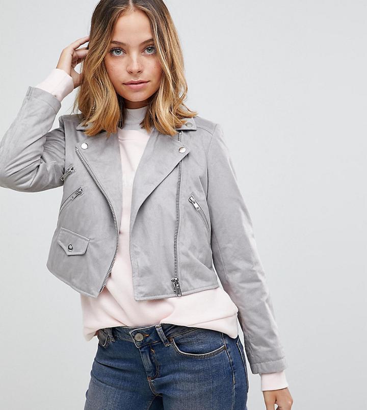 Asos Petite Suedette Biker Jacket-gray