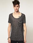 Asos T-shirt With Longline Deep Scoop Neck - Charcoal