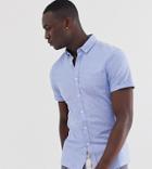 Asos Design Tall Casual Skinny Short Sleeve Oxford Shirt In Light Blue
