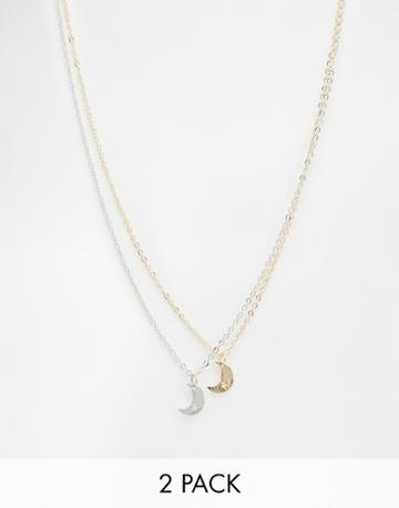 Asos Pack Of 2 Best Friends Moon & Star Necklaces - Multi