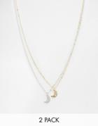 Asos Pack Of 2 Best Friends Moon & Star Necklaces - Multi