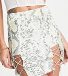 Missguided Lace Up Mini Skirt With Crystal Detail In Snake Print-neutral