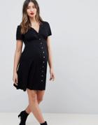 Asos Design Maternity Button Through Mini Skater Dress - Black