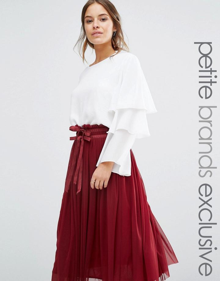 John Zack Petite Top With Ruffle Sleeve Detail - Cream