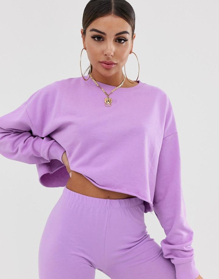 Asos Design Two-piece Oversized Boxy Crop Sweatshirt In Lilac-purple