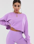 Asos Design Two-piece Oversized Boxy Crop Sweatshirt In Lilac-purple