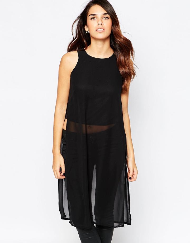 Ax Paris Longline Tunic Top With Side Splits - Black