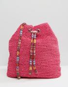 South Beach Slouch Straw Shoulder Bag - Pink
