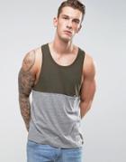 Brave Soul Striped Tank With Contrast Panel - Green