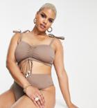 Asos Design Curve High Leg High Waist Bikini Bottom In Brown