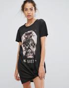 Religion T-shirt Dress With Skull Print - Gray