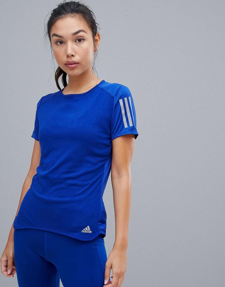 Adidas Running Three Stripe Tee In Blue - Blue