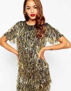 Asos Red Carpet Embellished Fringed T-shirt Dress - Pale Pink