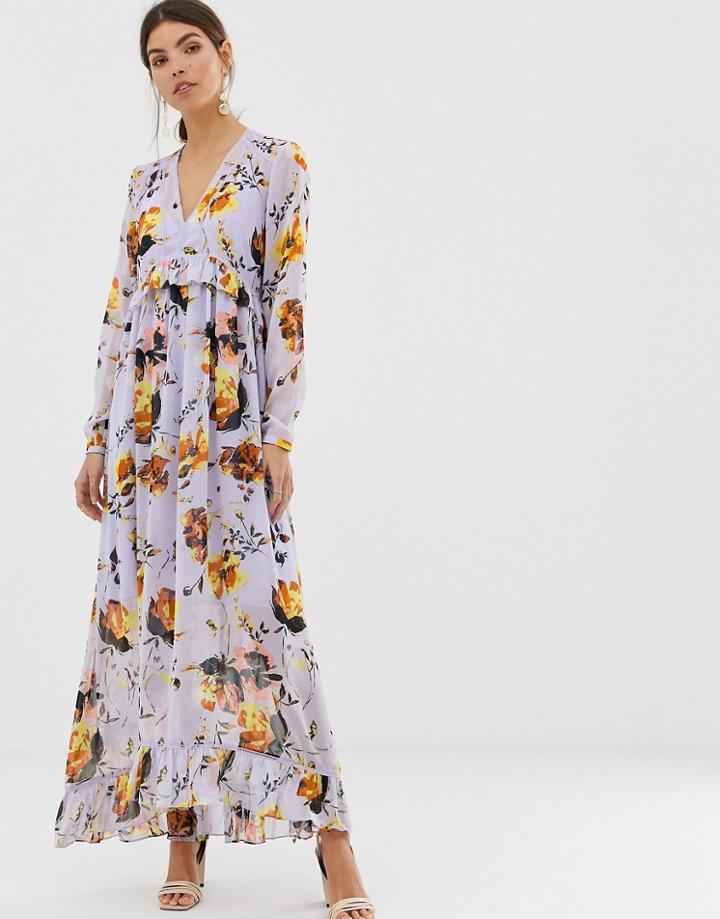 Y.a.s V Neck Bold Floral Maxi Dress-purple