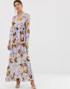 Y.a.s V Neck Bold Floral Maxi Dress-purple
